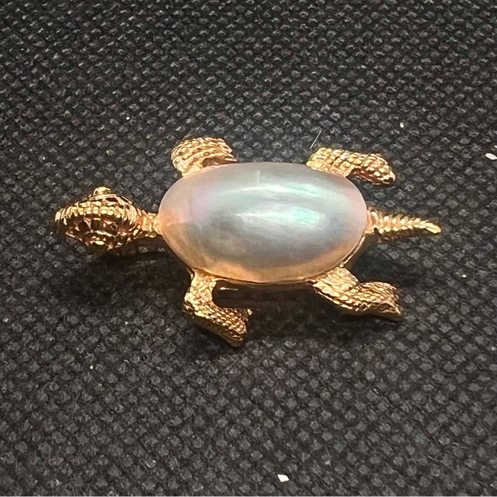 RARE Vintage Marcel BOUCHER Gold Tone‎ Brooch Pin Abalone Shell Turtle 1950's